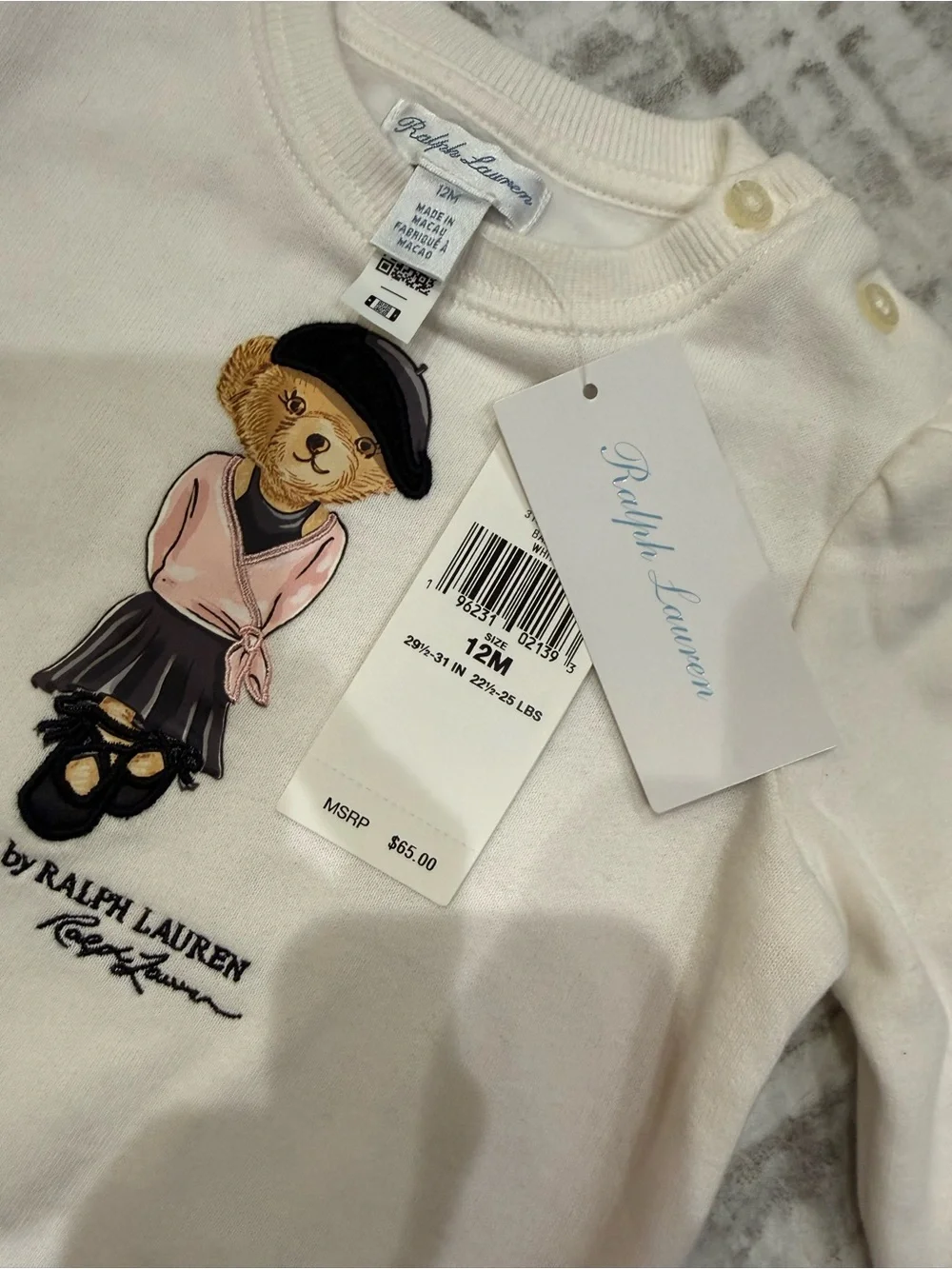Ralph Lauren Cream Polo Bear Crewneck Sweatshirt - Baby